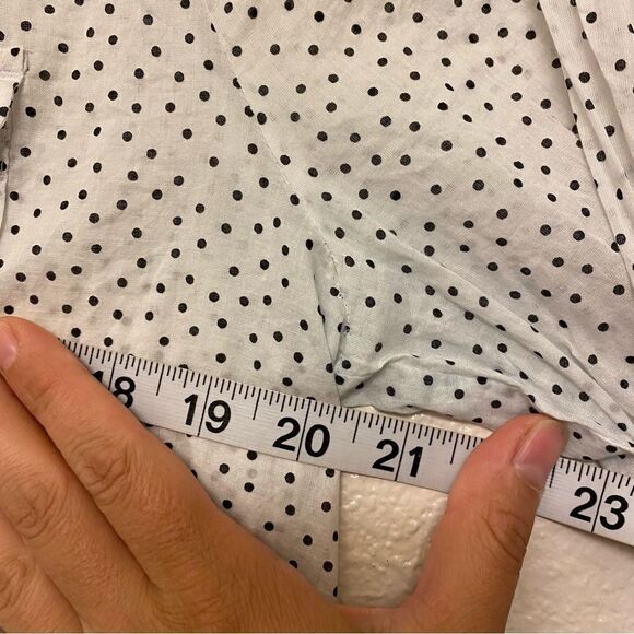 LOFT white semi sheer micro polka dot blouse preppy coastal summer top -M - Picture 5 of 11